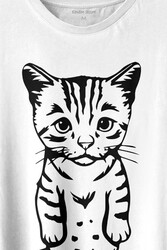 Sevimli Minik Patili Bıyıklı Cat Minnoş Mahçup Üzgün Kedi Baskılı Tişört Unisex T-shirt - Thumbnail