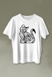 Sevimli Minik Patili Bıyıklı Cat Minnoş Mahçup Üzgün Kedi Baskılı Tişört Unisex T-shirt - Thumbnail