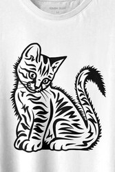 Sevimli Minik Patili Bıyıklı Cat Minnoş Mahçup Üzgün Kedi Baskılı Tişört Unisex T-shirt - Thumbnail