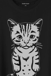 Sevimli Minik Patili Bıyıklı Cat Minnoş Mahçup Üzgün Kedi Baskılı Tişört Unisex T-Shirt - Thumbnail