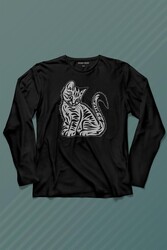 Sevimli Minik Patili Bıyıklı Cat Minnoş Mahçup Üzgün Kedi Uzun Kollu Tişört Baskılı T-Shirt - Thumbnail