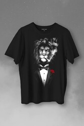 Sigara İçen King Suit Aslan Kafası Baskılı Tişört Unisex T-Shirt - Thumbnail