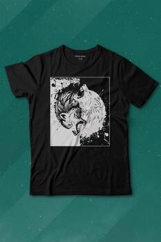 Siyah Beyaz Ying Yang İyilik Kötülük Asil Kurt Bozkurt Baskılı Tişört Çocuk T-shirt