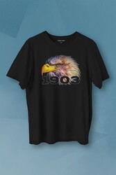 Siyah Kara Kartal Eagle Kafası Beyaz Baskılı Tişört Unisex T-shirt - Thumbnail