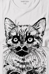 Siyah Kedi Black Cat Çizim Baskılı Tişört Çocuk T-shirt - Thumbnail