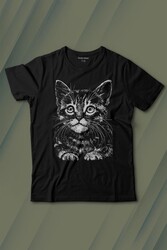 Siyah Kedi Black Cat Çizim Baskılı Tişört Çocuk T-shirt - Thumbnail