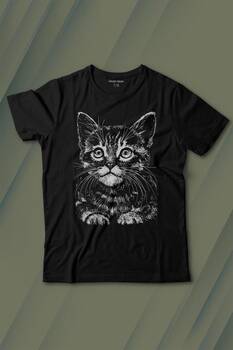 Siyah Kedi Black Cat Çizim Baskılı Tişört Çocuk T-shirt