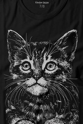 Siyah Kedi Black Cat Çizim Baskılı Tişört Çocuk T-shirt - Thumbnail