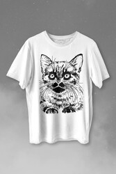 Siyah Kedi Black Cat Çizim Baskılı Tişört Unisex T-shirt - Thumbnail