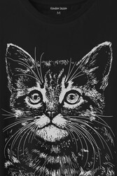 Siyah Kedi Black Cat Çizim Baskılı Tişört Unisex T-Shirt - Thumbnail