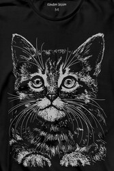 Siyah Kedi Black Cat Çizim Uzun Kollu Tişört Baskılı T-Shirt - Thumbnail