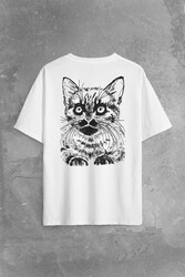 Siyah Kedi Black Cat Silüet Çizim Sırt Ön Baskılı Oversize Tişört Unisex T-Shirt - Thumbnail