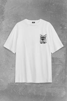 Siyah Kedi Black Cat Silüet Çizim Sırt Ön Baskılı Oversize Tişört Unisex T-Shirt