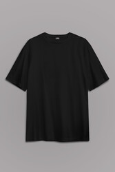 Siyah Oversize Basic T-shirt Unisex Tişört - Thumbnail