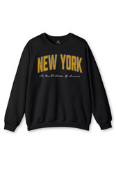 Siyah Sweat New York Yazı Baskılı Swet Kışlık Erkek Sweatshirt - Thumbnail