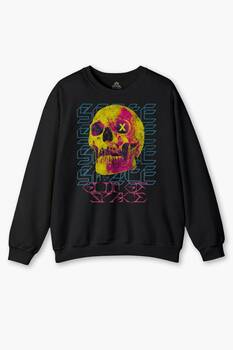 Siyah Sweat Thermal Skull Y2K Renkli Kuru Kafa Streetwear Urban Baskılı Sweatshirt