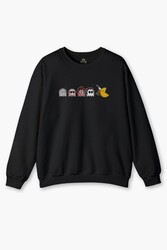 Siyah Sweatshirt Among Us Pacman Hallowen Korku Film Oyun Siyah Baskılı Sweat - Thumbnail