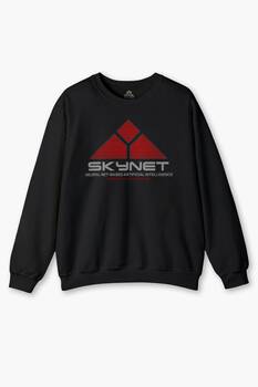 Siyah Sweatshirt Yapay Zeka SkyNet Terminator Artificial Intelligence AI Baskılı Sweat