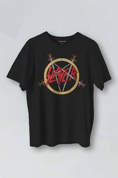 Siyah T-shirt Slayer Metal Music Guitar Gitar Baskılı Unisex Tişört