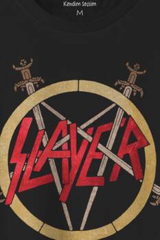 Siyah T-shirt Slayer Metal Music Guitar Gitar Baskılı Unisex Tişört