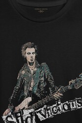 Siyah Unisex Tshirt Sid Vicious Sex Pistols Bass Guitar Music Punk Baskili Tisort - Thumbnail