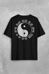 Siyah Ve Beyaz Ying Yang Pokemon Minimal Sırt Ön Baskılı Oversize Tişört Unisex T-Shirt - Thumbnail