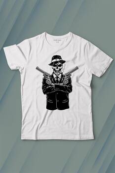 Skeleton Gangster Revolvers Suit Tabanca Baskılı Tişört Çocuk T-shirt