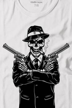 Skeleton Gangster Revolvers Suit Tabanca Baskılı Tişört Çocuk T-shirt