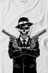 Skeleton Gangster Revolvers Suit Tabanca Baskılı Tişört Çocuk T-shirt - Thumbnail