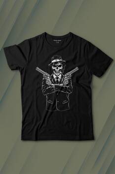 Skeleton Gangster Revolvers Suit Tabanca Baskılı Tişört Çocuk T-shirt