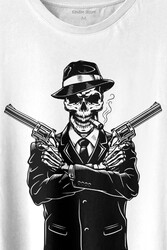 Skeleton Gangster Revolvers Suit Tabanca Baskılı Tişört Unisex T-shirt - Thumbnail