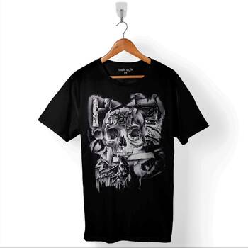 Skull Drawing Kuru Kafa Karayip Korsanları Baskılı Tişört Unisex T-Shirt