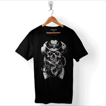 Skull Fear Hat Guns Snake Kovboy Kuru Kafa Baskılı Tişört Unisex T-Shirt