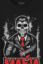 Skull Ganster Mafia Temalı Silahlı Adam Baskılı Tişört Unisex T-Shirt - Thumbnail