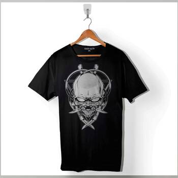 Skull Knıfe Illustration Kuru Kafa Bıçak Çakı Baskılı Tişört Unisex T-Shirt