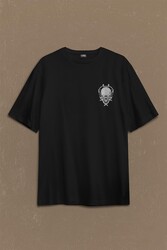 Skull Knife Illustration Kuru Kafa Bıçak Çakı Sırt Ön Baskılı Oversize Tişört Unisex T-Shirt - Thumbnail