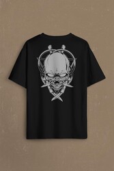 Skull Knife Illustration Kuru Kafa Bıçak Çakı Sırt Ön Baskılı Oversize Tişört Unisex T-Shirt - Thumbnail