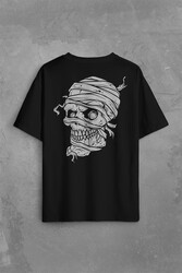 Skull Korsan Kuru Kafa Rock Zafer İşareti Metallica Sırt Ön Baskılı Oversize Tişört Unisex T-Shirt - Thumbnail