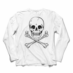 Skull Kuru Kafa İskelet Kemik Hayalet Uzun Kollu Tişört Baskılı T-Shirt - Thumbnail