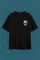 Skull Kuru Kafa Kulaklık Listen Music Baskılı Oversize Tişört Unisex T-Shirt - Thumbnail