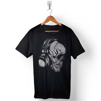 Skull Kuru Kafa Kulaklık Listen To Music Baskılı Tişört Unisex T-Shirt