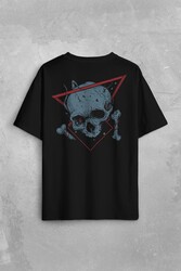 Skull Kuru Kafa Urban Street Culture Minimal Sırt Ön Baskılı Oversize Tişört Unisex T-Shirt - Thumbnail