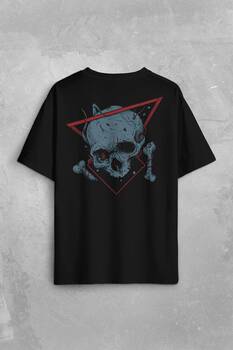 Skull Kuru Kafa Urban Street Culture Minimal Sırt Ön Baskılı Oversize Tişört Unisex T-Shirt