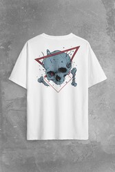 Skull Kuru Kafa Urban Street Culture Minimal Sırt Ön Baskılı Oversize Tişört Unisex T-Shirt - Thumbnail