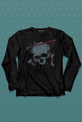 Skull Kuru Kafa Urban Street Culture Minimal Uzun Kollu Tişört Baskılı T-Shirt - Thumbnail