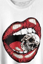 Skull Kuru Kafa Wampir Dudak Kadın Dudağı Baskılı Tişört Unisex T-shirt - Thumbnail