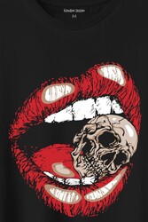 Skull Kuru Kafa Wampir Dudak Kadın Dudağı Baskılı Tişört Unisex T-Shirt - Thumbnail