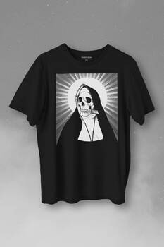 Skull Rahibe Kuru Kafa Gothic Dark Baskılı Tişört Unisex T-Shirt