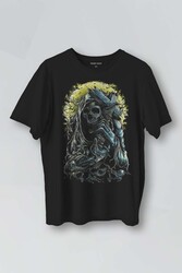 Skull Tasarım Oldschool Kafatası Gothic Devil Baskılı Unisex Tişört - Thumbnail