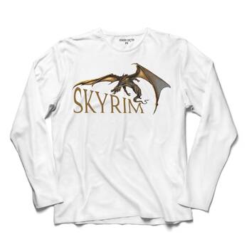 SKYRIM DRAGON LOGO THE ELDER SCROLLS V 2 UZUN KOLLU TİŞÖRT